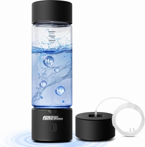Hydrogen Water Bottle Generator, 1400ppb Portable Water Ionizer Machine with SPE/PEM Technology in 3-Minute Electrolysis, Rechargeable Hydrogen Rich Glass Cup for Home Office Travel & Fitness, Black