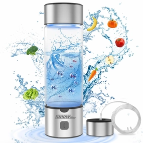 Hydrogen Water Bottle Generator, 1400ppb Portable Water Ionizer Machine with SPE/PEM Technology in 3-Minute Electrolysis, Rechargeable Hydrogen Rich Glass Cup for Home Office Travel & Fitness