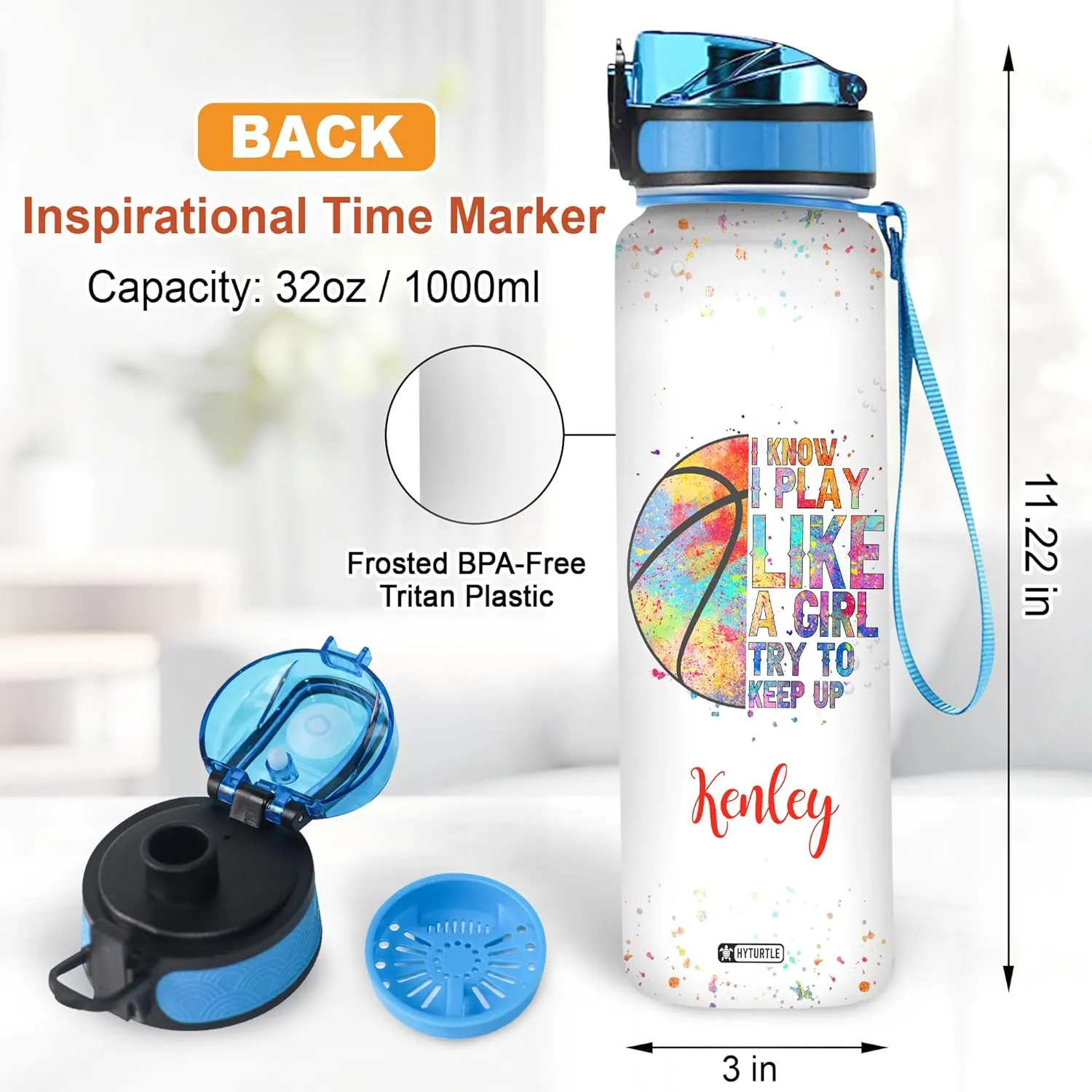 Hyturtle Personalized I Know I Play Like A Girl Basketball 32Oz Liter Motivational Water Bottle, Customized Name Water Bottle Gifts For Women Girls Basketball Lovers On Birthday Mother's Day