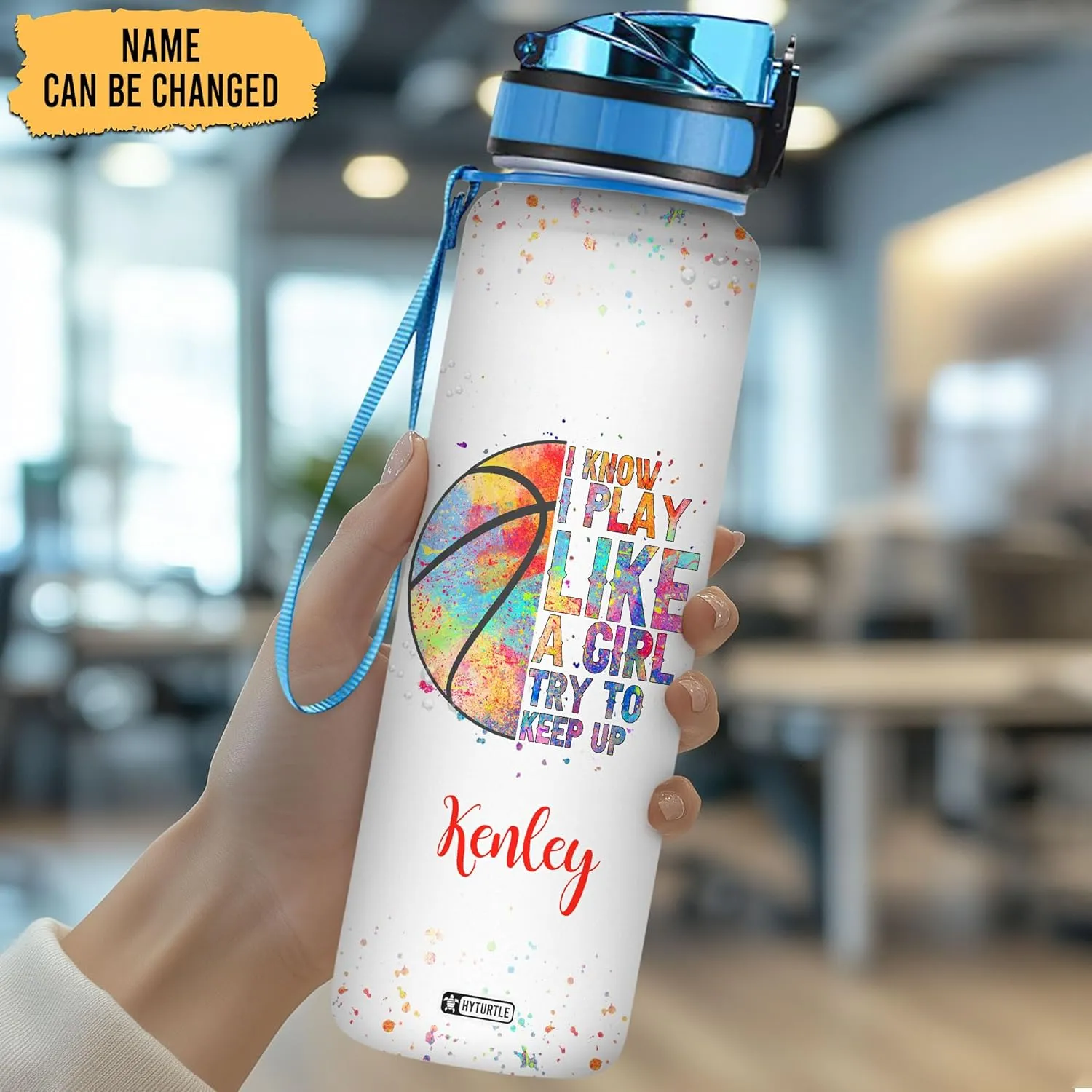 Hyturtle Personalized I Know I Play Like A Girl Basketball 32Oz Liter Motivational Water Bottle, Customized Name Water Bottle Gifts For Women Girls Basketball Lovers On Birthday Mother's Day