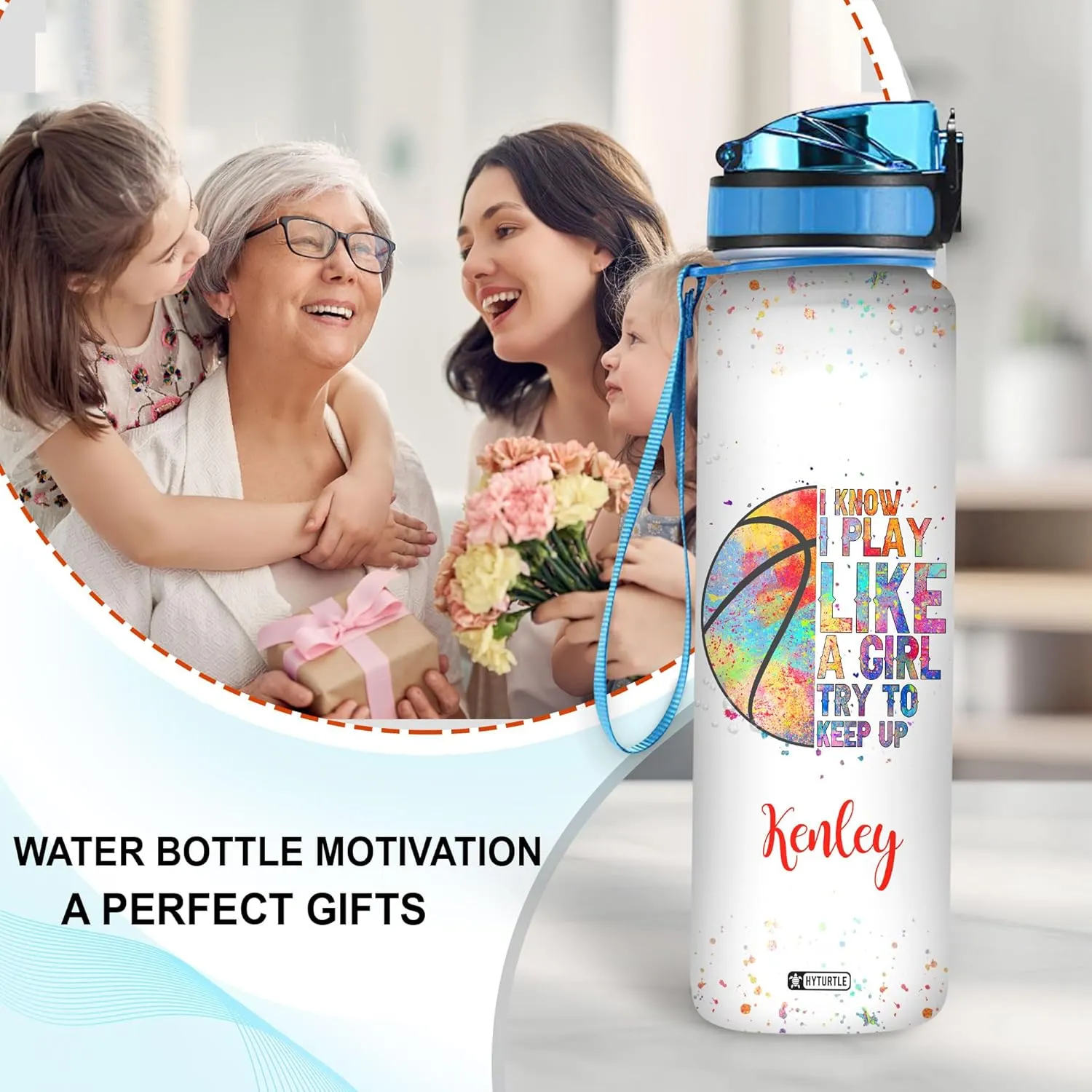 Hyturtle Personalized I Know I Play Like A Girl Basketball 32Oz Liter Motivational Water Bottle, Customized Name Water Bottle Gifts For Women Girls Basketball Lovers On Birthday Mother's Day