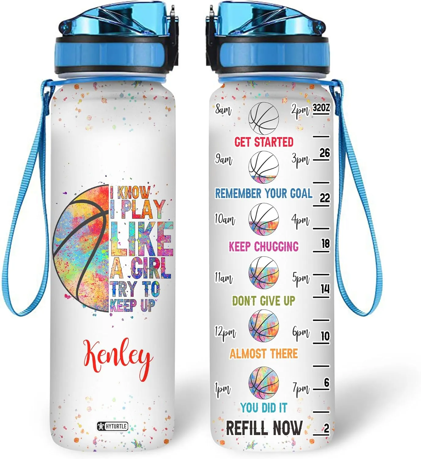 Hyturtle Personalized I Know I Play Like A Girl Basketball 32Oz Liter Motivational Water Bottle, Customized Name Water Bottle Gifts For Women Girls Basketball Lovers On Birthday Mother's Day