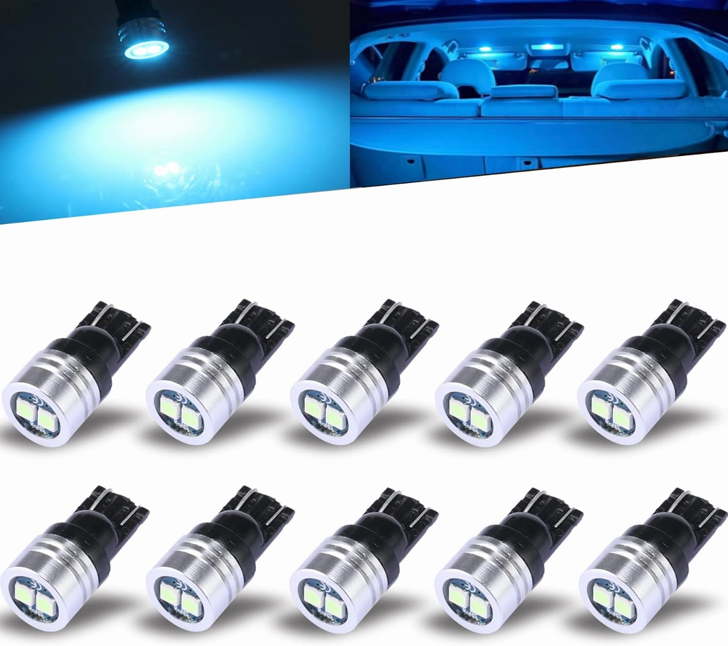 iBrightstar Extremely Bright 3030 Chipsets 168 175 194 2825 W5W T10 Wedge LED Bulbs for License Plate Interior Map Dome Trunk Lights, Ice Blue