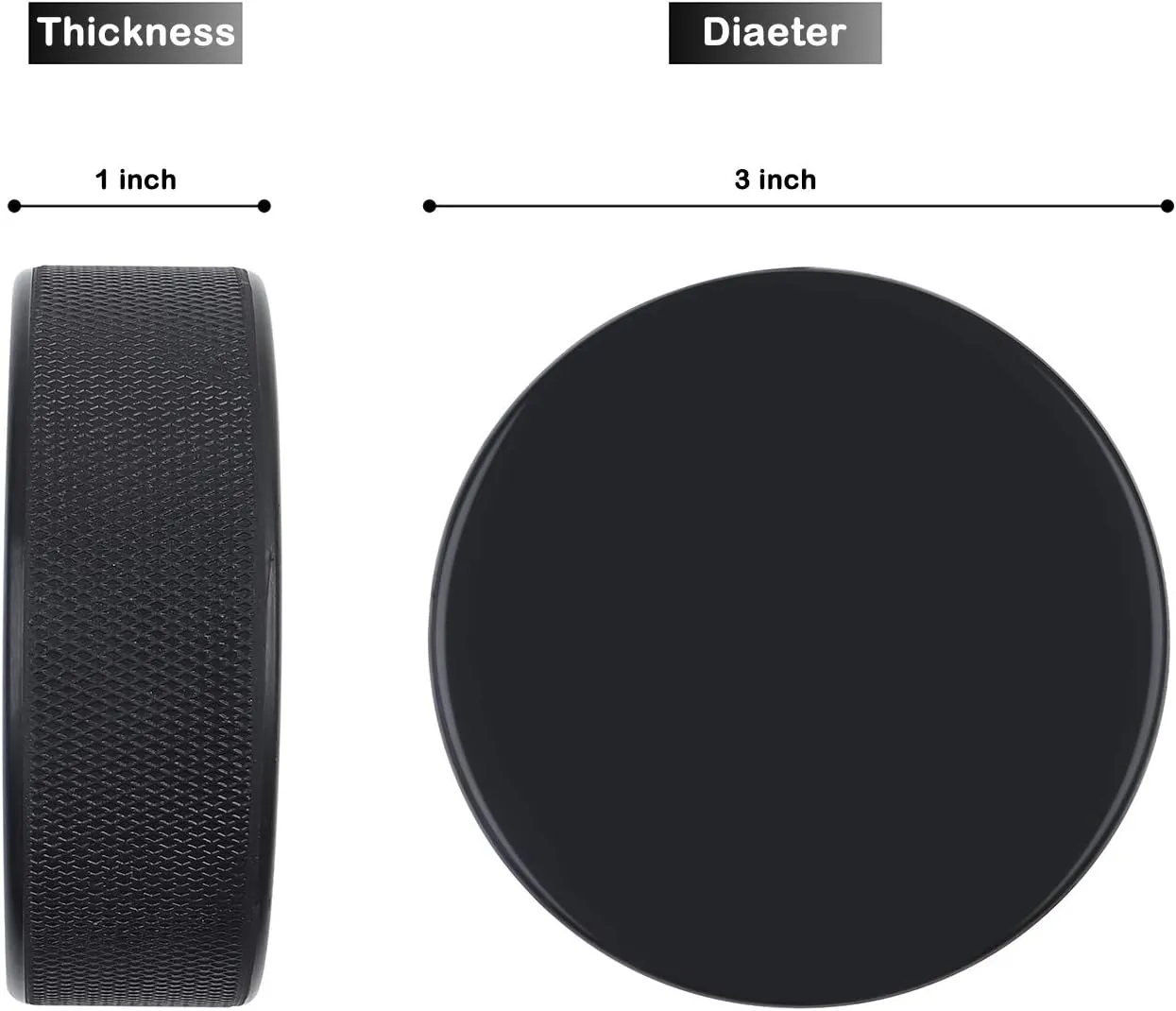 Ice Hockey Pucks, Official Regulation, for Practicing and Classic Training, Diameter 3", Thickness 1", 6oz, Black