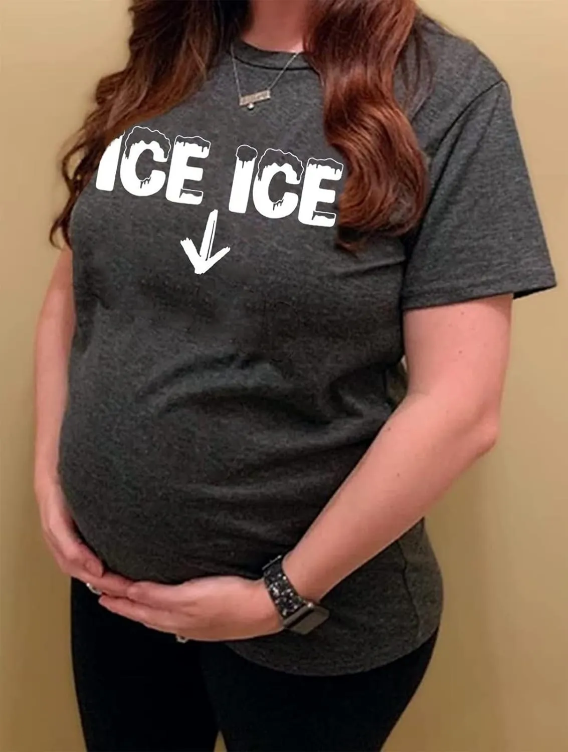 Ice Ice Baby Maternity T-Shirt Women Pregnancy Announcement Shirt Funny Letter Print Pregnant Mom Tee Tops