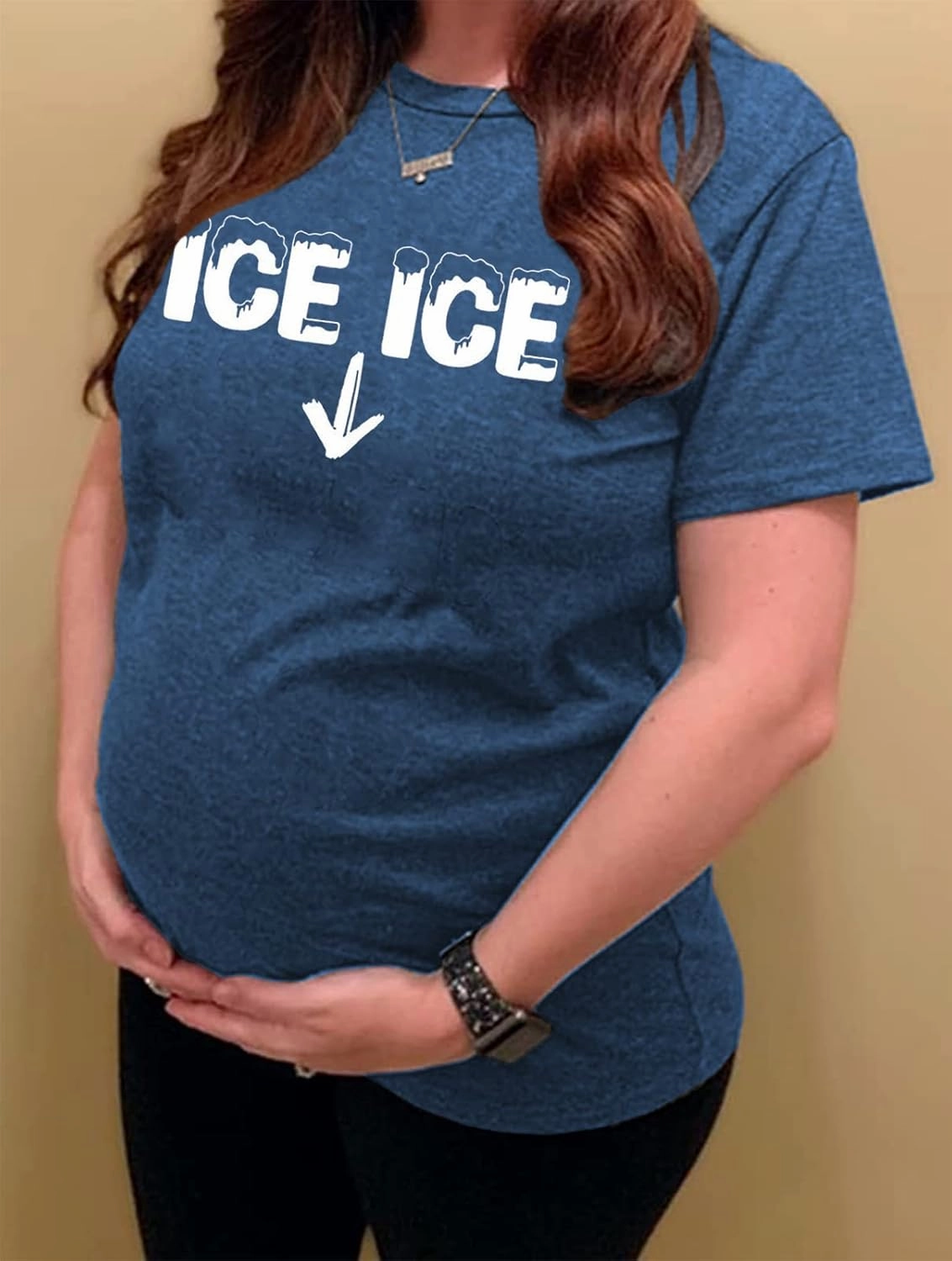 Ice Ice Baby Maternity T-Shirt Women Pregnancy Announcement Shirt Funny Letter Print Pregnant Mom Tee Tops