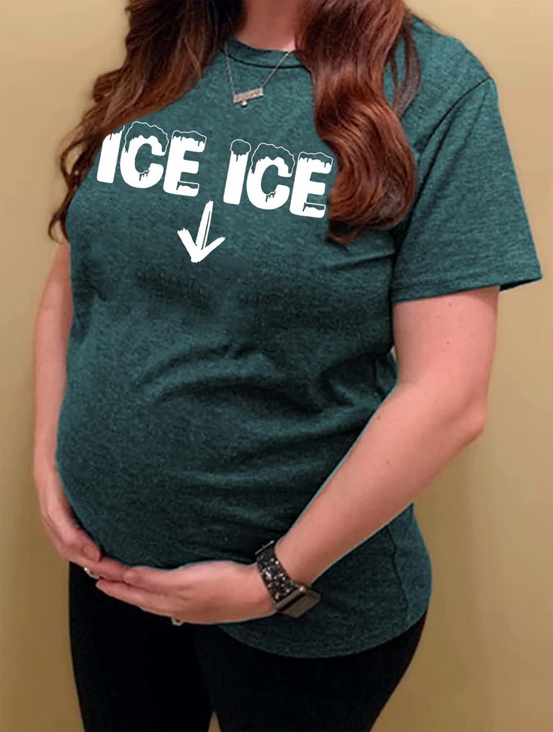 Ice Ice Baby Maternity T-Shirt Women Pregnancy Announcement Shirt Funny Letter Print Pregnant Mom Tee Tops