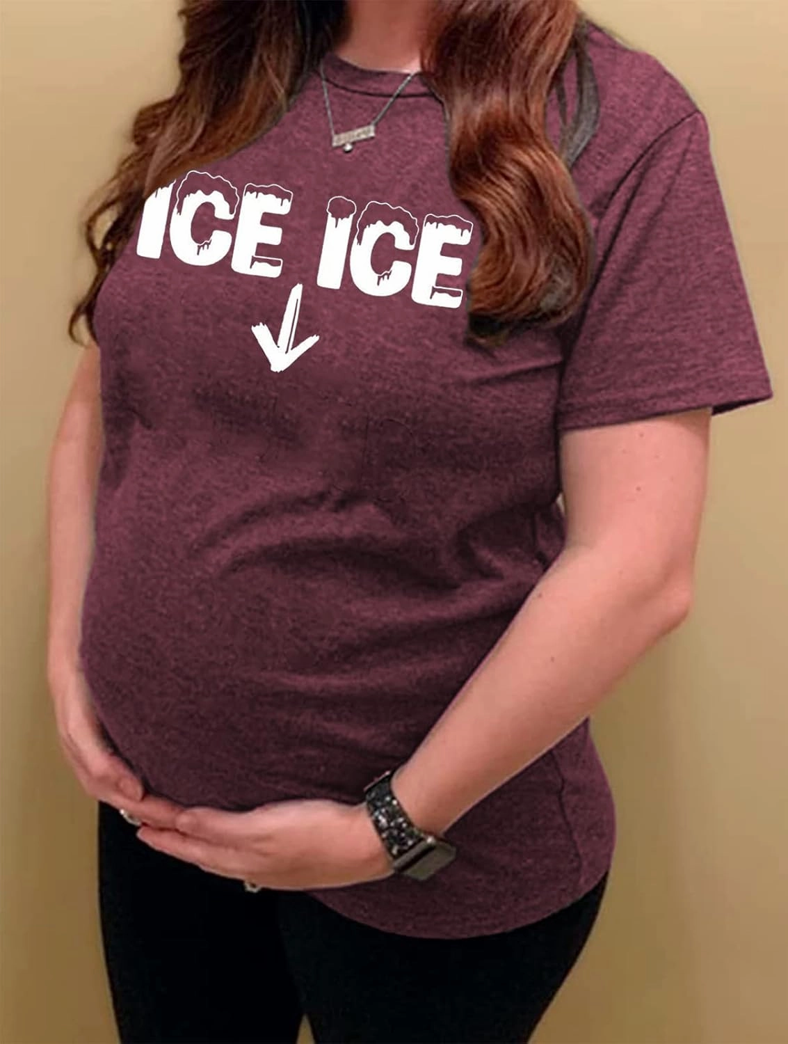 Ice Ice Baby Maternity T-Shirt Women Pregnancy Announcement Shirt Funny Letter Print Pregnant Mom Tee Tops
