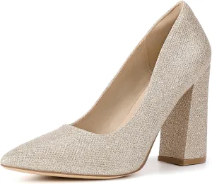 IDIFU IN4 Women's Pumps - Closed Toe Heels with Chunky Block Heels - Thick Pointed Toe Dress Shoes for Women - Wedding, Prom, Bridal, Office, Business - Comfortable, Formal, Fashion, Classic Pumps