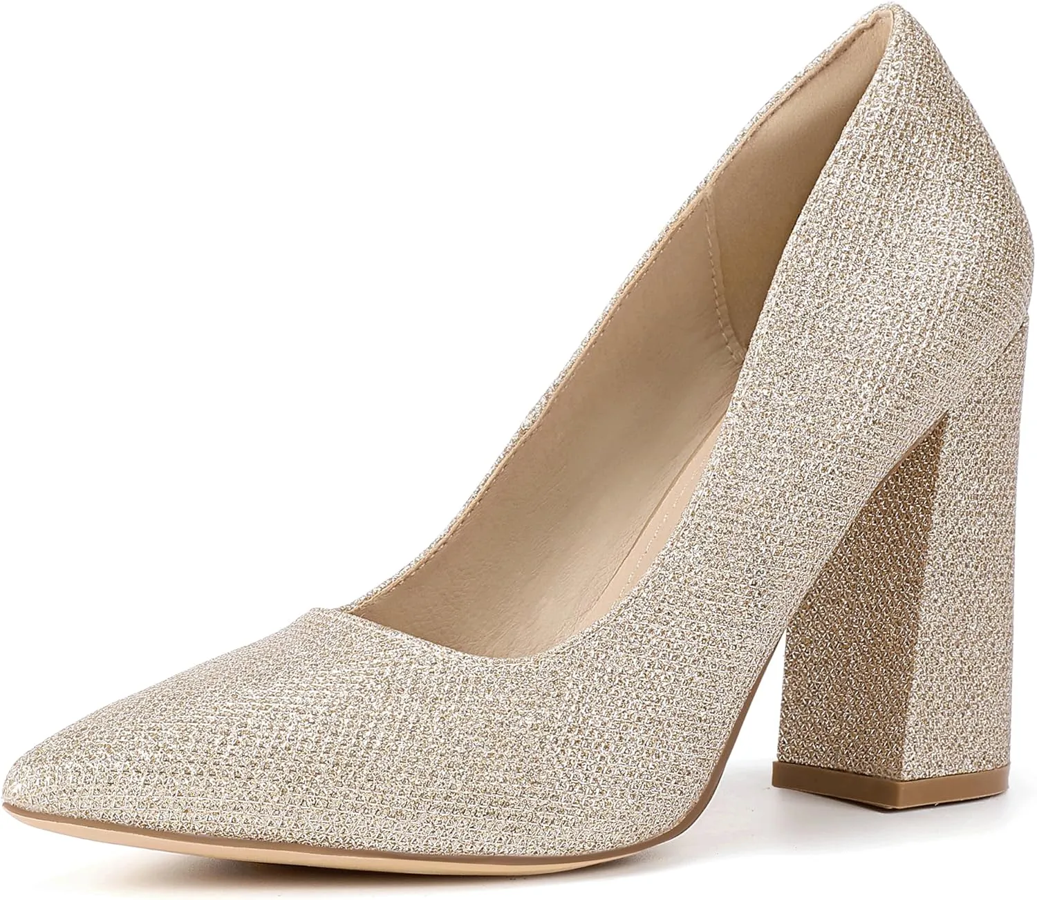 IDIFU IN4 Women's Pumps - Closed Toe Heels with Chunky Block Heels - Thick Pointed Toe Dress Shoes for Women - Wedding, Prom, Bridal, Office, Business - Comfortable, Formal, Fashion, Classic Pumps