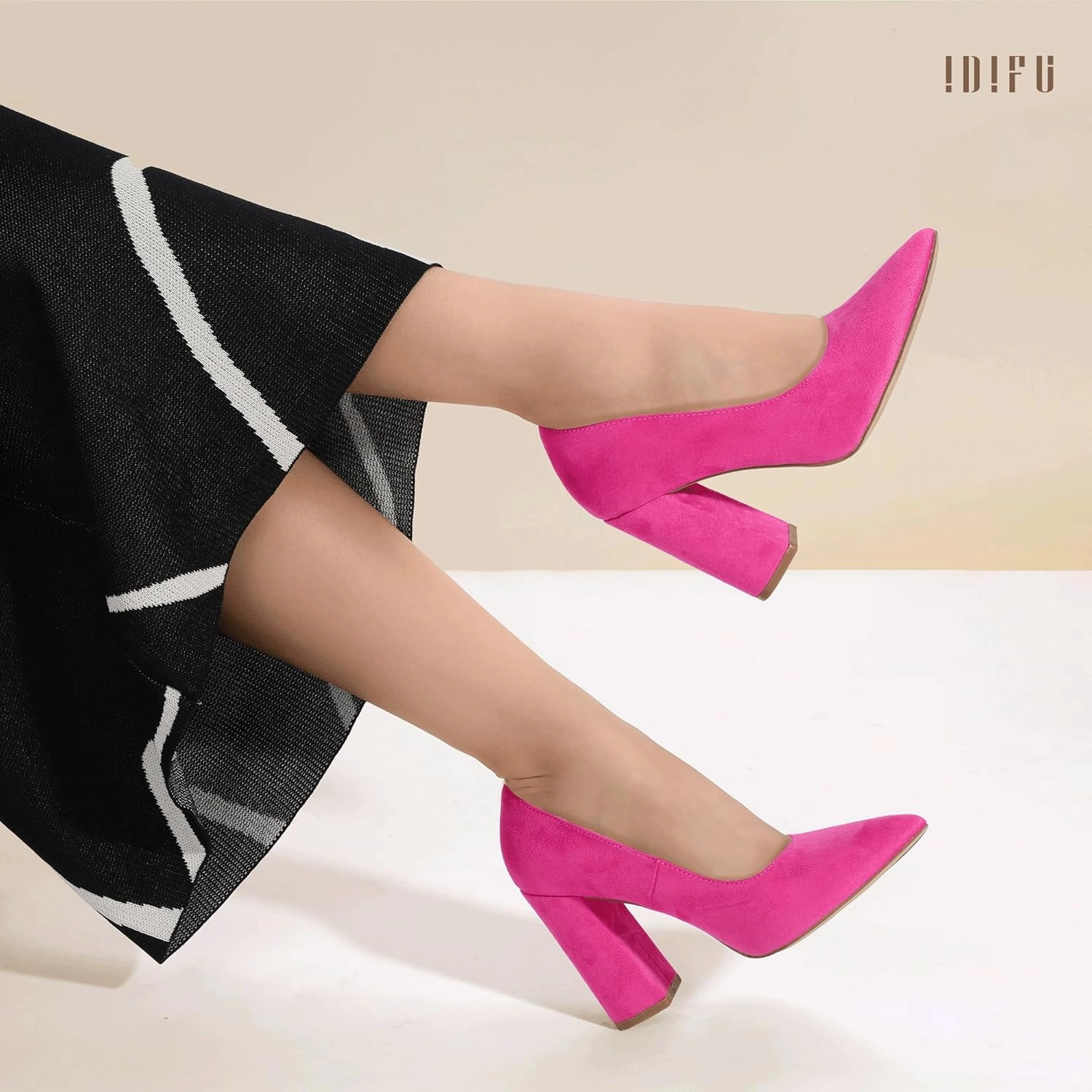 IDIFU IN4 Women's Pumps - Closed Toe Heels with Chunky Block Heels - Thick Pointed Toe Dress Shoes for Women - Wedding, Prom, Bridal, Office, Business - Comfortable, Formal, Fashion, Classic Pumps