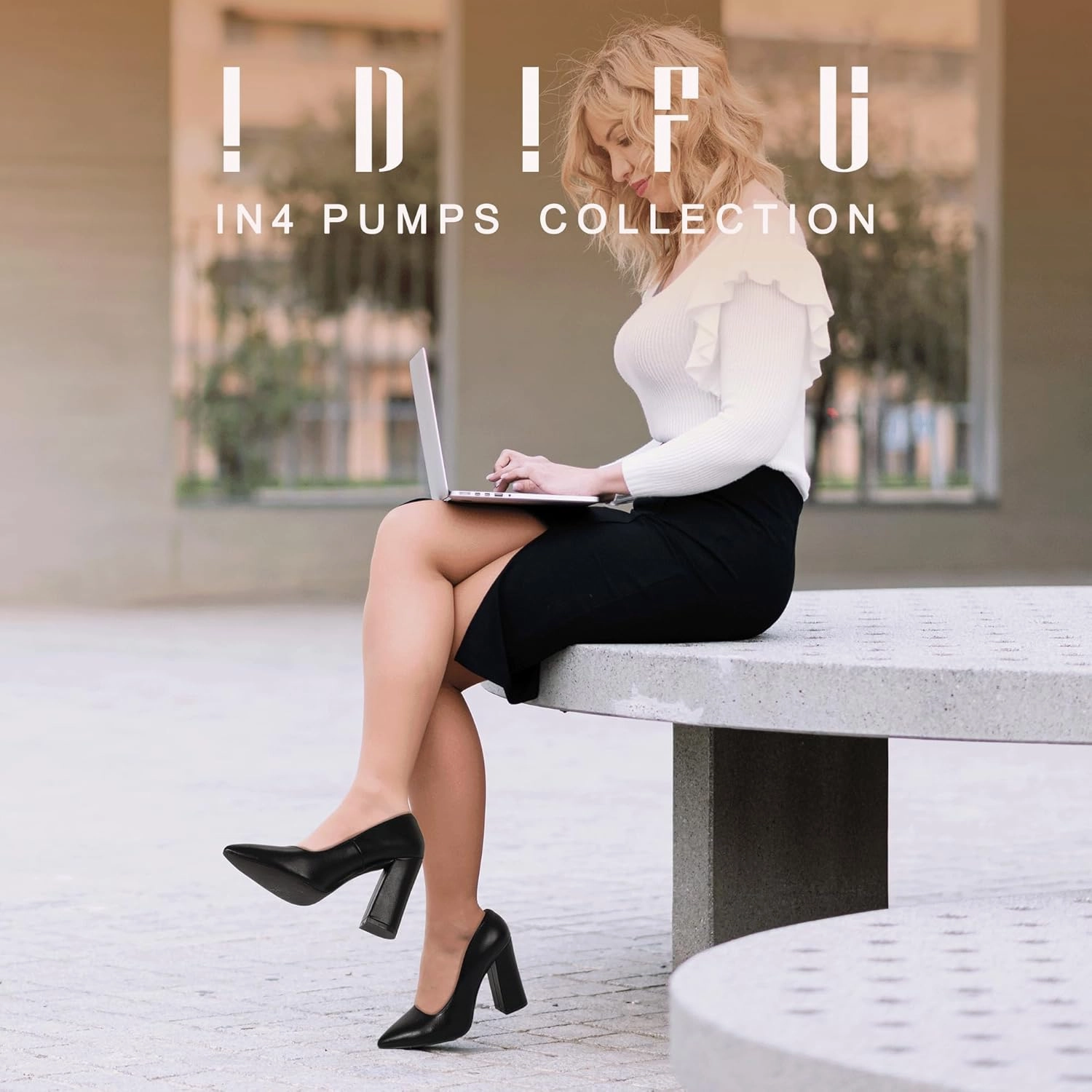IDIFU IN4 Women's Pumps - Closed Toe Heels with Chunky Block Heels - Thick Pointed Toe Dress Shoes for Women - Wedding, Prom, Bridal, Office, Business - Comfortable, Formal, Fashion, Classic Pumps