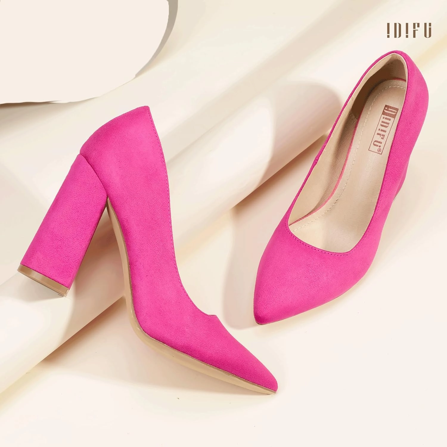 IDIFU IN4 Women's Pumps - Closed Toe Heels with Chunky Block Heels - Thick Pointed Toe Dress Shoes for Women - Wedding, Prom, Bridal, Office, Business - Comfortable, Formal, Fashion, Classic Pumps