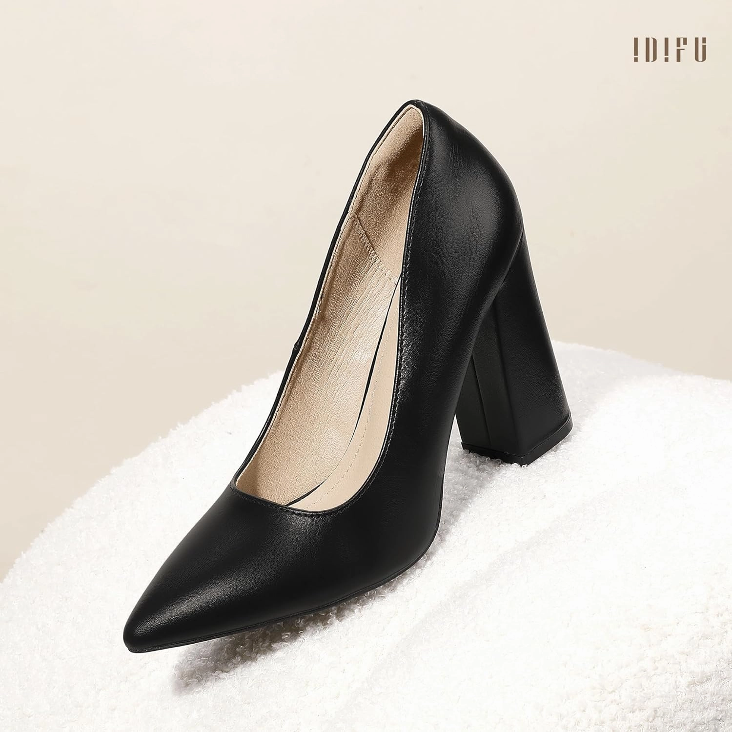 IDIFU IN4 Women's Pumps - Closed Toe Heels with Chunky Block Heels - Thick Pointed Toe Dress Shoes for Women - Wedding, Prom, Bridal, Office, Business - Comfortable, Formal, Fashion, Classic Pumps