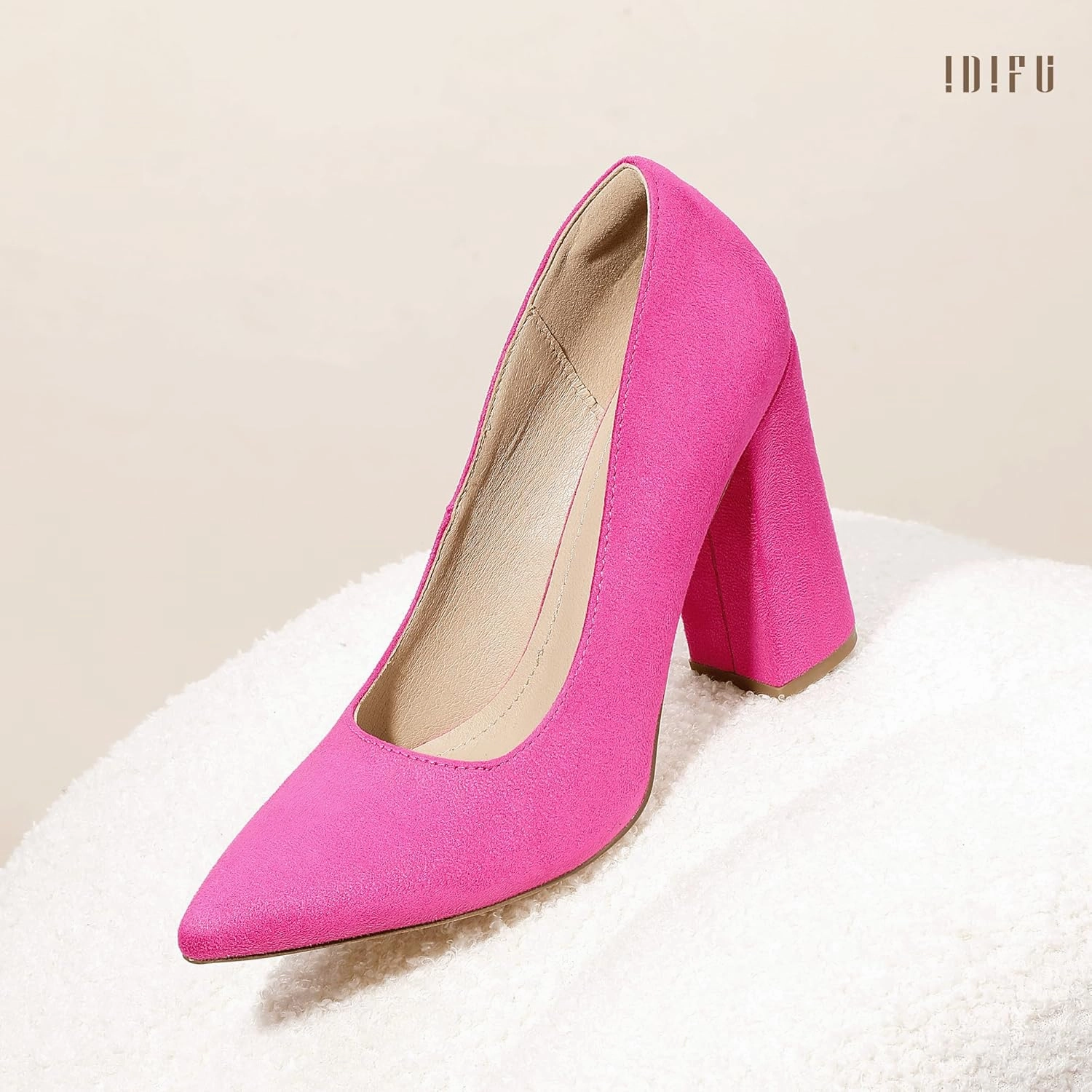 IDIFU IN4 Women's Pumps - Closed Toe Heels with Chunky Block Heels - Thick Pointed Toe Dress Shoes for Women - Wedding, Prom, Bridal, Office, Business - Comfortable, Formal, Fashion, Classic Pumps