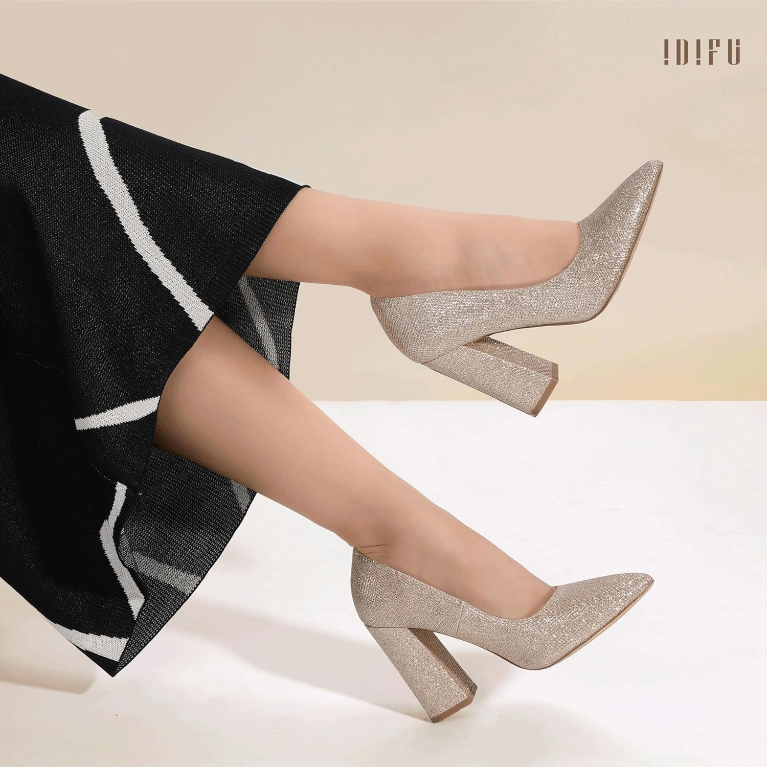 IDIFU IN4 Women's Pumps - Closed Toe Heels with Chunky Block Heels - Thick Pointed Toe Dress Shoes for Women - Wedding, Prom, Bridal, Office, Business - Comfortable, Formal, Fashion, Classic Pumps