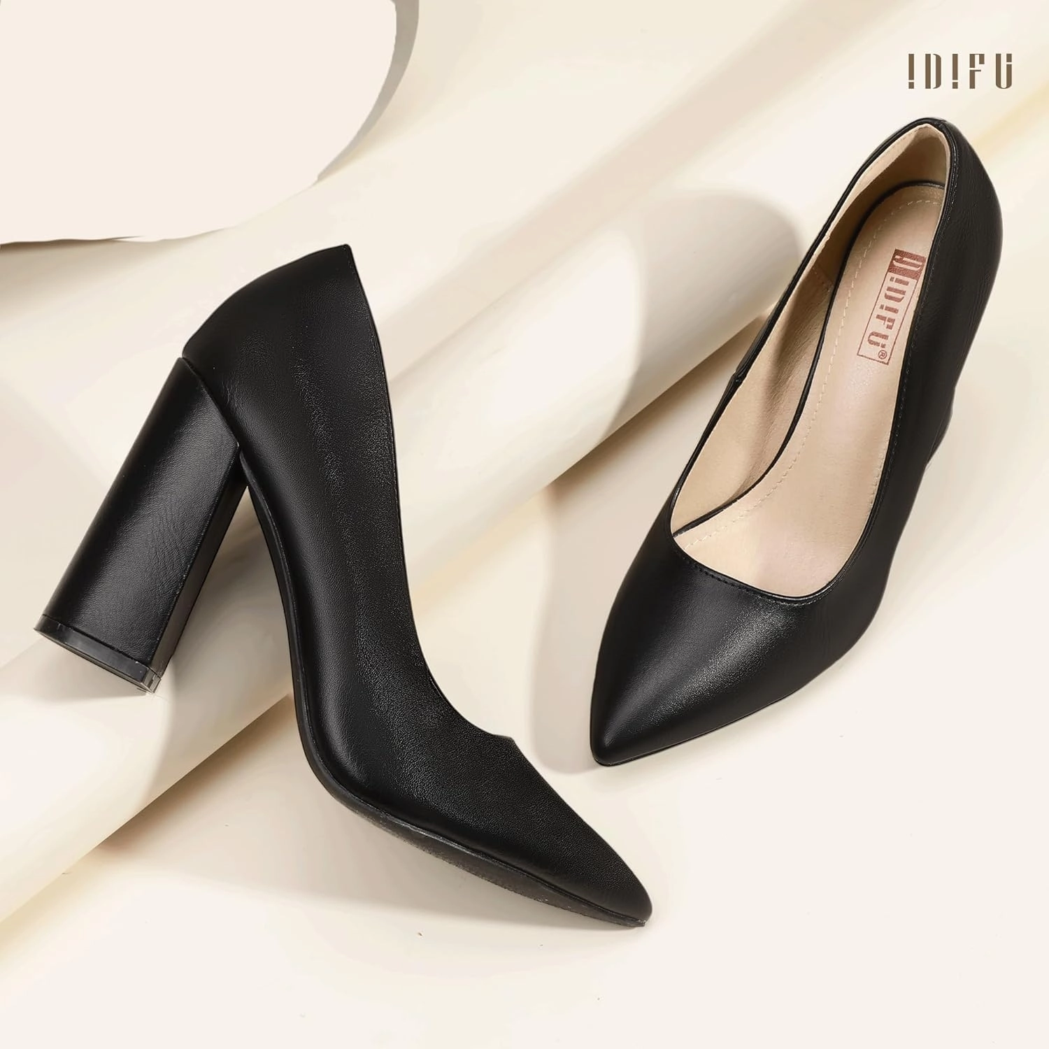 IDIFU IN4 Women's Pumps - Closed Toe Heels with Chunky Block Heels - Thick Pointed Toe Dress Shoes for Women - Wedding, Prom, Bridal, Office, Business - Comfortable, Formal, Fashion, Classic Pumps