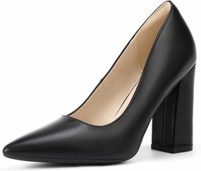 IDIFU IN4 Women's Pumps - Closed Toe Heels with Chunky Block Heels - Thick Pointed Toe Dress Shoes for Women - Wedding, Prom, Bridal, Office, Business - Comfortable, Formal, Fashion, Classic Pumps
