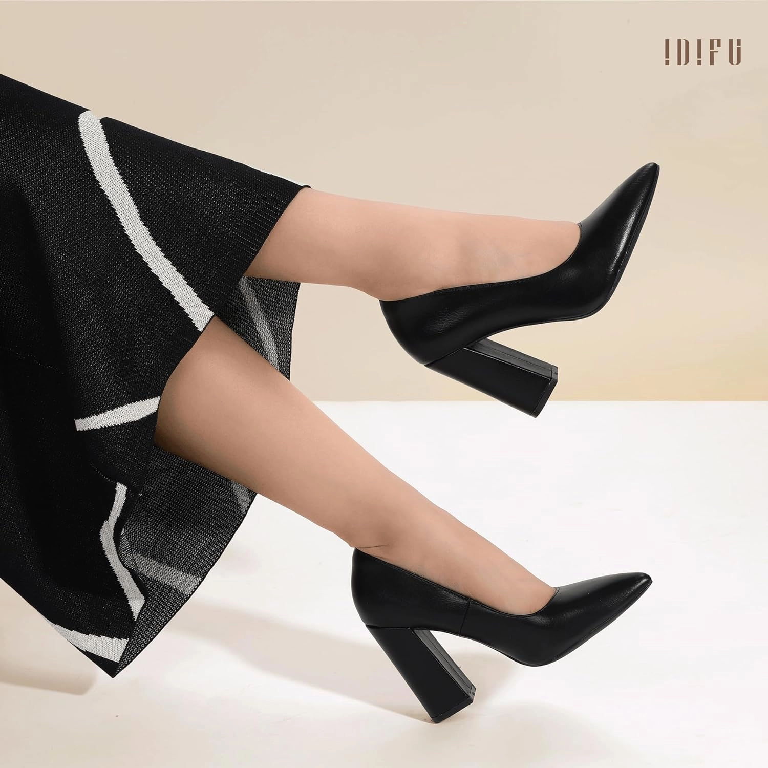 IDIFU IN4 Women's Pumps - Closed Toe Heels with Chunky Block Heels - Thick Pointed Toe Dress Shoes for Women - Wedding, Prom, Bridal, Office, Business - Comfortable, Formal, Fashion, Classic Pumps