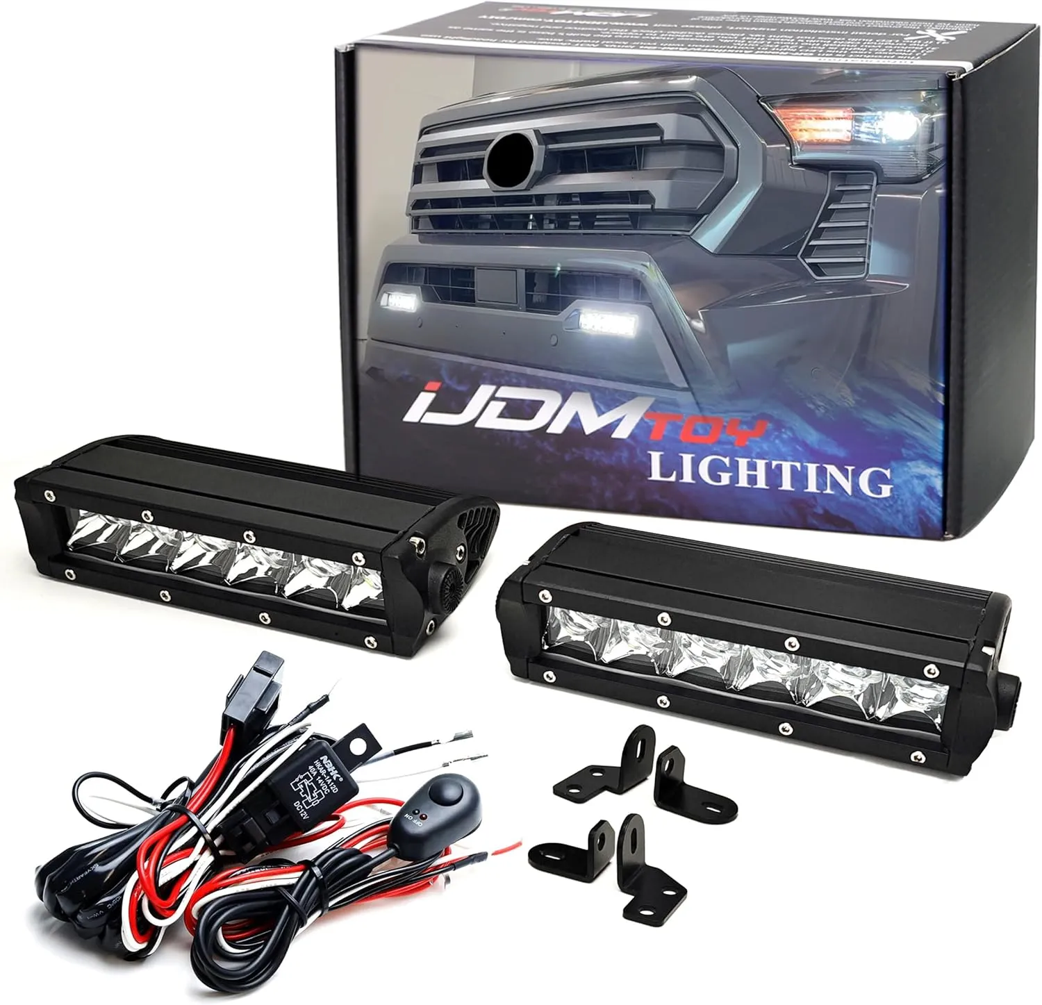 iJDMTOY Xenon White Mini-SR LED Fog Pocket Light Kit Compatible With Toyota 2022-up Tundra/Sequoia, 24-up Tacoma, 4Runner, (2) 30W High Power CREE LED Light Bars, Mounting Brackets, Relay Wiring