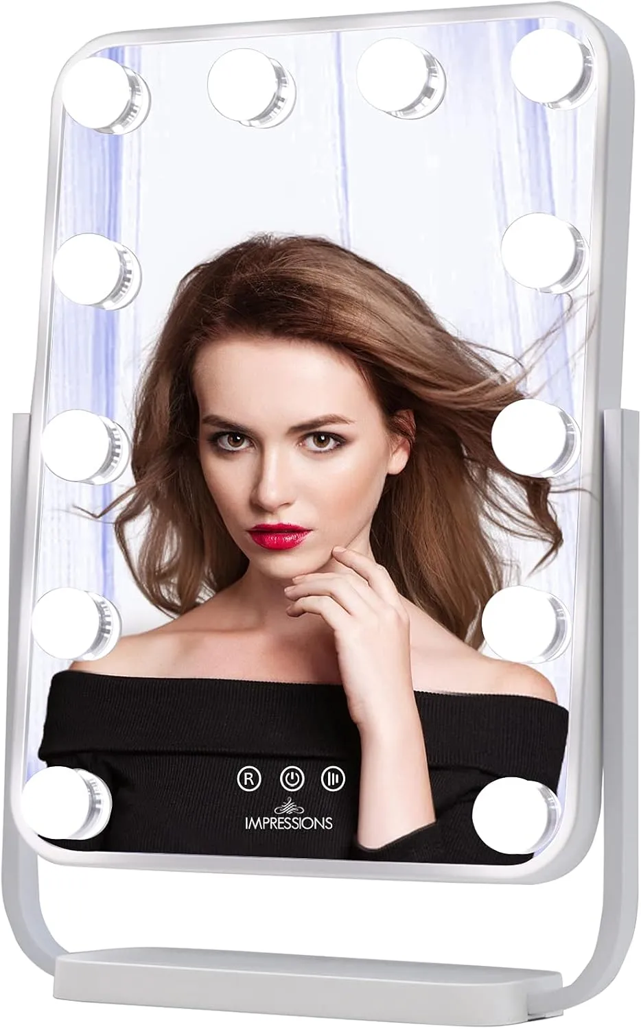 Impressions Vanity Contour Tri-Tone LED Makeup Mirror with Touch Sensor, 360 Degree Swivel Mirror with Adjustable Brightness and 7X Detachable Magnifying Glass (White)