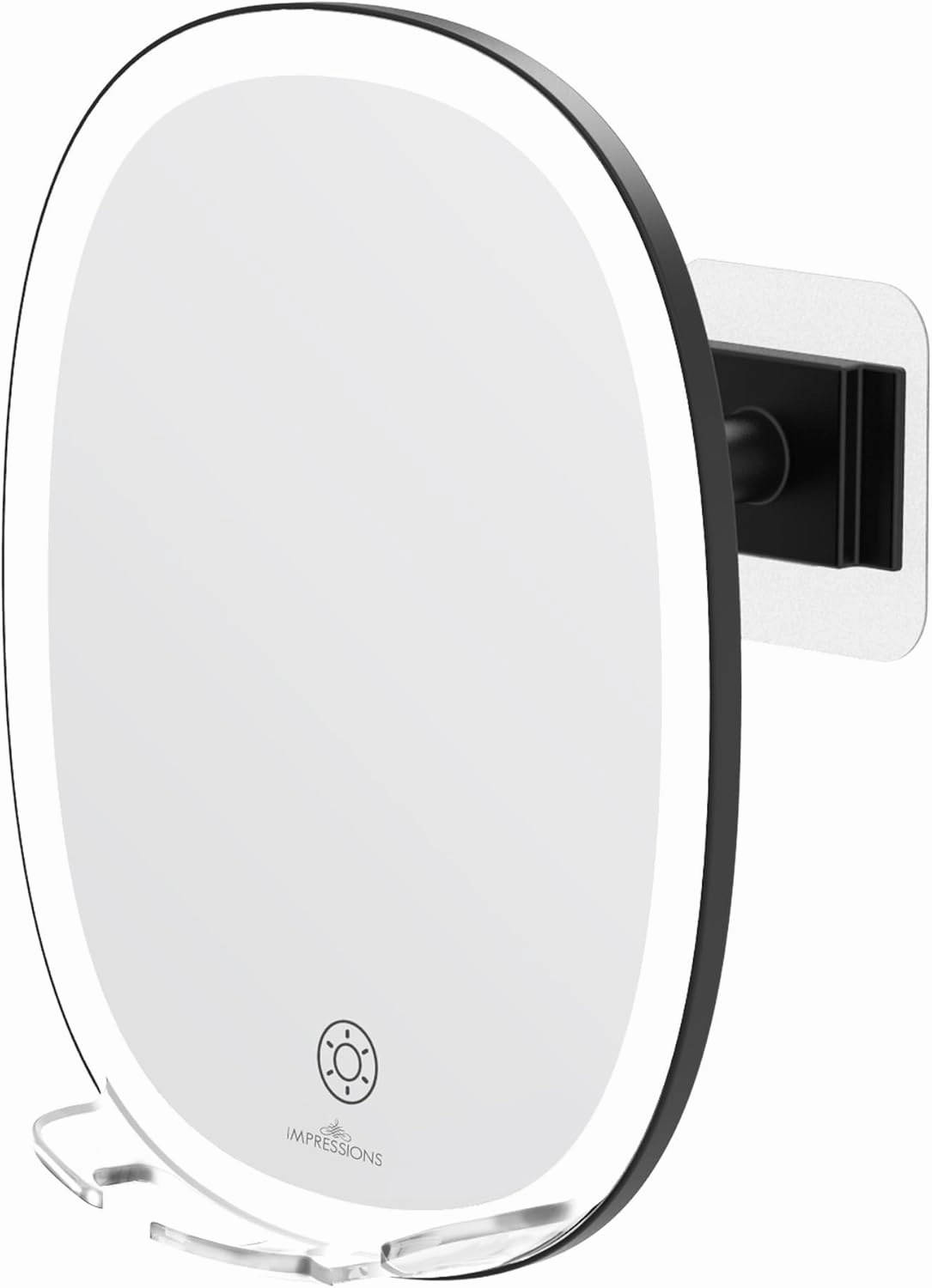 Impressions Vanity Fogless LED Shaving Mirror for Men, Scaped Tri Tone Battery Operated 360 Degree Swivel Travel Mirror, Adjustable Mirror with Razor Holder (Black)