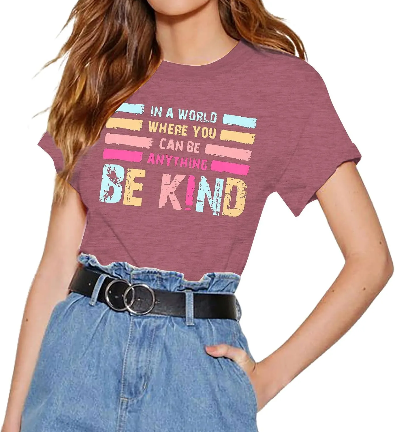 in A World Where You Can Be Anything Be Kind T-Shirt Women Inspirational Graphic Tee Casual Short Sleeve Tee Tops