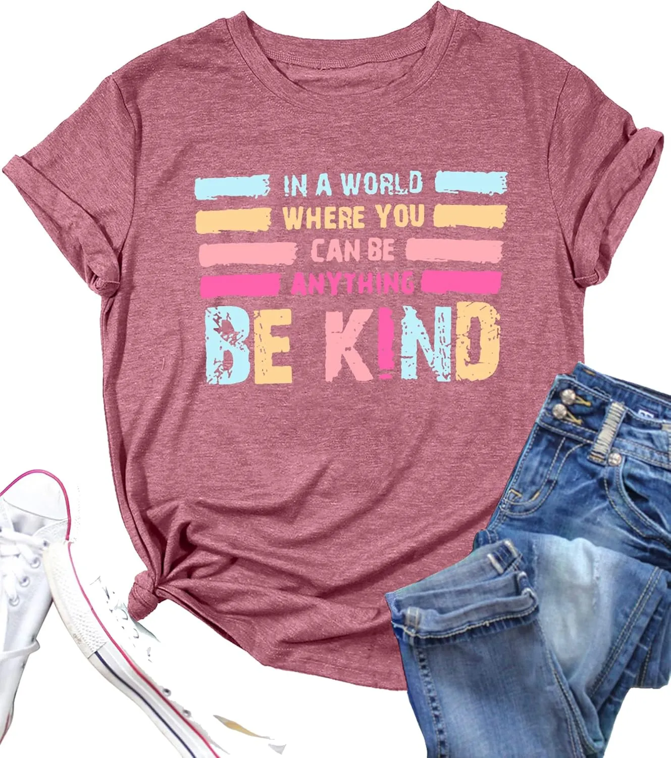 in A World Where You Can Be Anything Be Kind T-Shirt Women Inspirational Graphic Tee Casual Short Sleeve Tee Tops