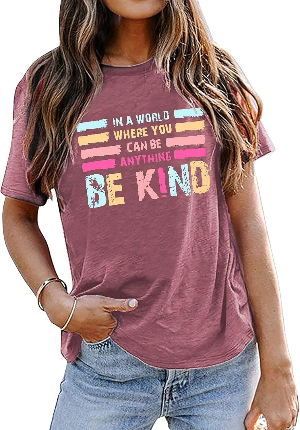 in A World Where You Can Be Anything Be Kind T-Shirt Women Inspirational Graphic Tee Casual Short Sleeve Tee Tops