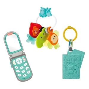 Infantino Mini Me Pretend Play Set - Electronic Flip Phone, Passport Teether and Key Ring Pals, Selfie Mirror, Lights, Buttons and Sounds, 3 Bilingual Phrases, for Infants and Toddlers 0M 