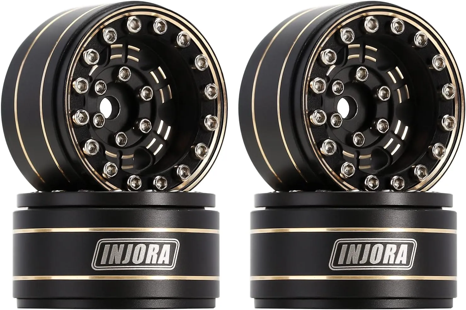 INJORA Brass 1.0 Beadlock Wheel- Negative Offset 3.15mm Wheels for 1/18 TRX4M SCX24 Gladiator Bronco C10 JLU Deadbolt Axial 1/24 Crawler,W1005