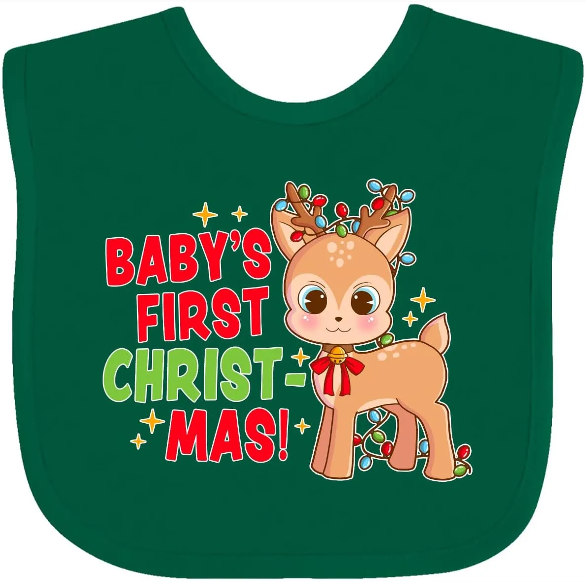 inktastic Baby's 1st Christmas with Cute Reindeer in Colorful Lights Baby Bib