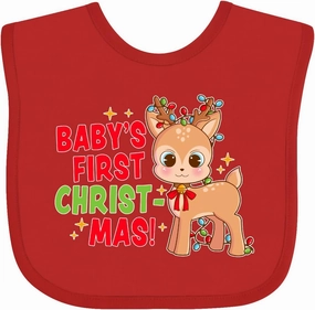 inktastic Baby's 1st Christmas with Cute Reindeer in Colorful Lights Baby Bib