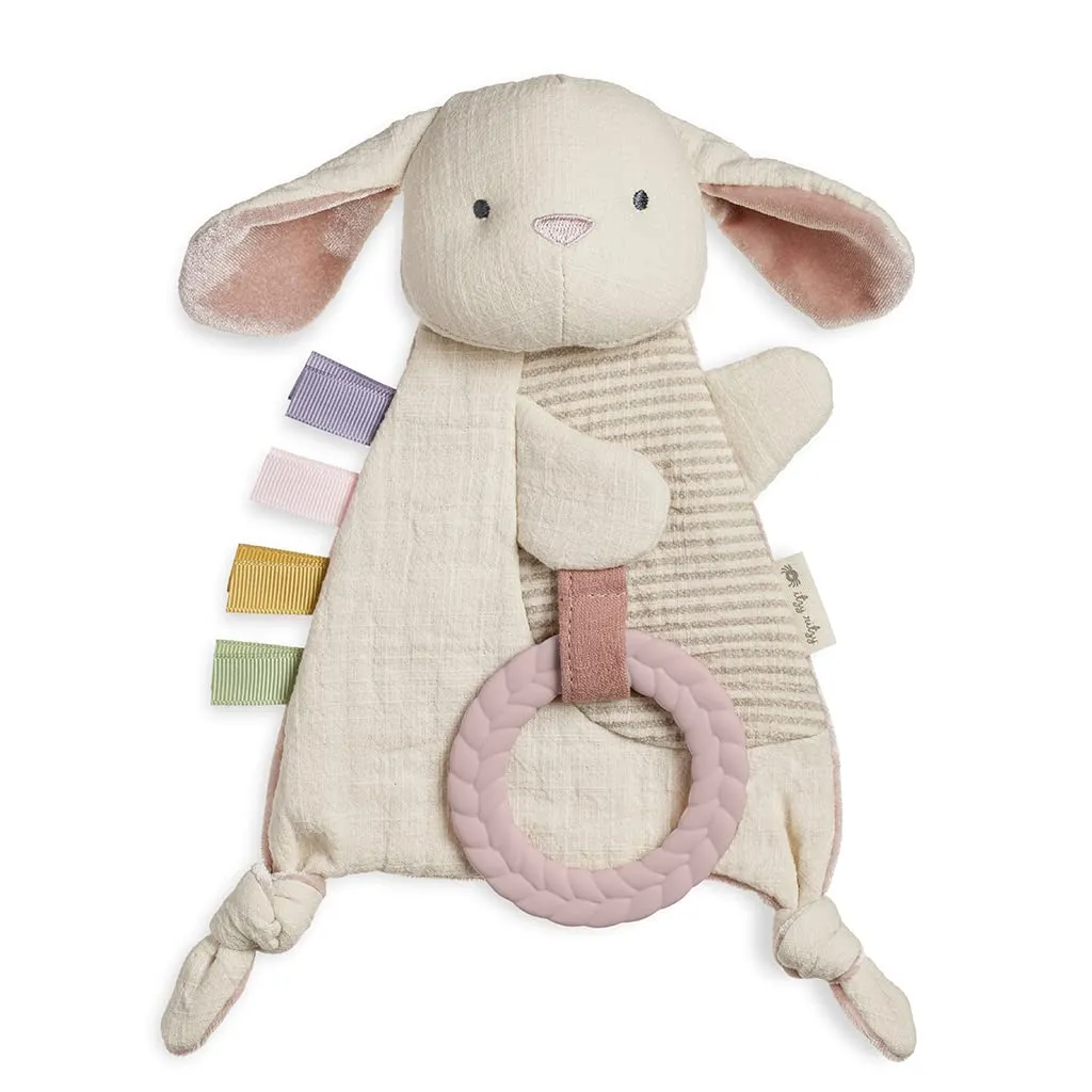 Itzy Ritzy - Bitzy Crinkle Sensory Toy Bunny with Crinkle Sound for Babies & Toddlers - Features Sof & Teething Activity Toy - Bitzy Busy Ring Features Braided Teething Ring and Dangling Toys