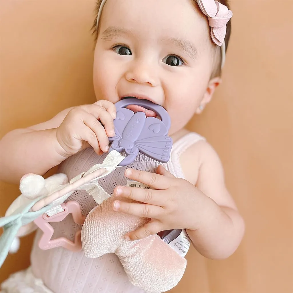 Itzy Ritzy - Bitzy Crinkle Sensory Toy Bunny with Crinkle Sound for Babies & Toddlers - Features Sof & Teething Activity Toy - Bitzy Busy Ring Features Braided Teething Ring and Dangling Toys