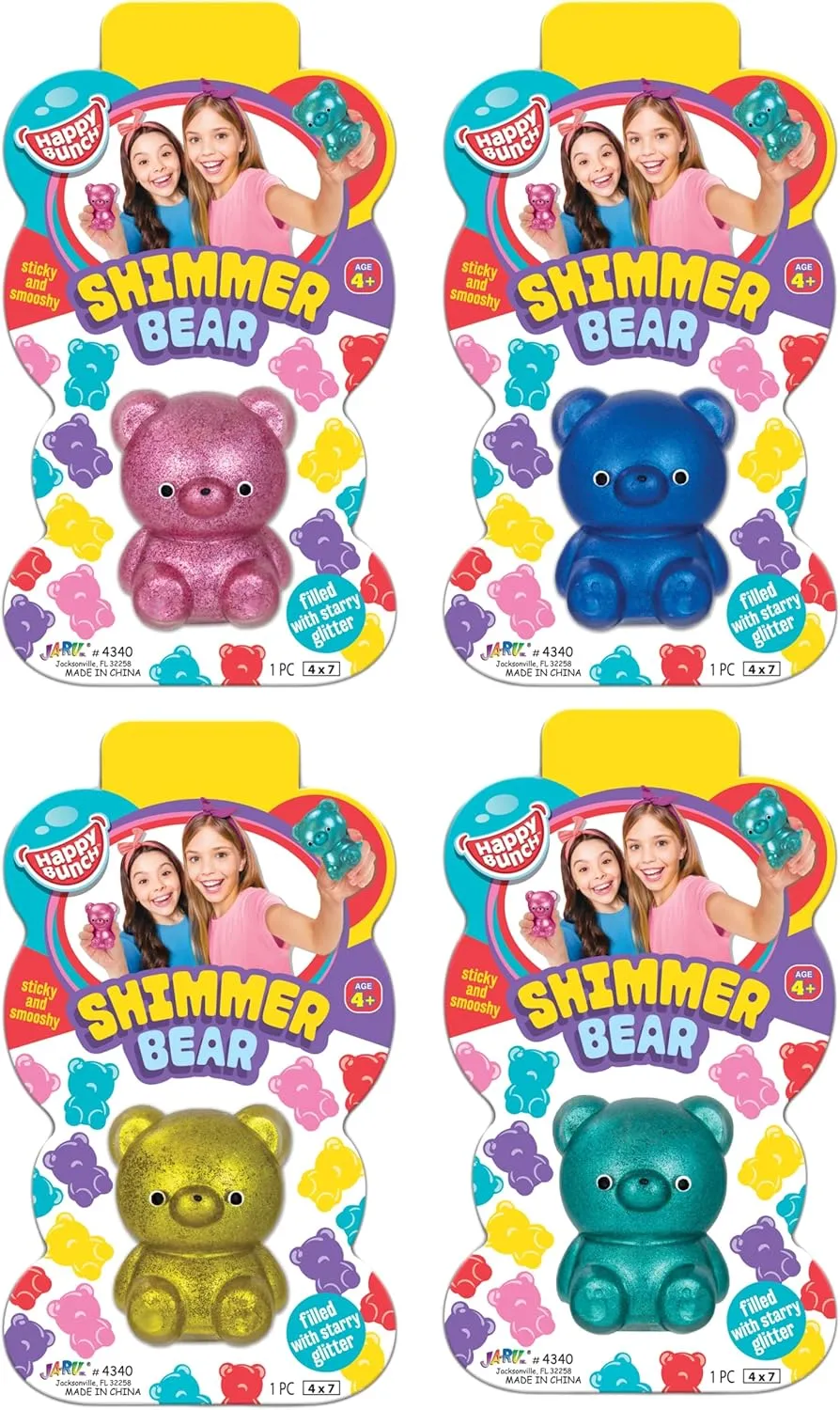 JA-RU Squishy Glitter Bear (4 Bears Assorted) Small Cute Animal Squishy Fidget Toys for Kids. Gummy Bear Stress Relief Toys. Birthday Goodie Bags Halloween Party Favors Kindergarten Prizes. 4340-4s