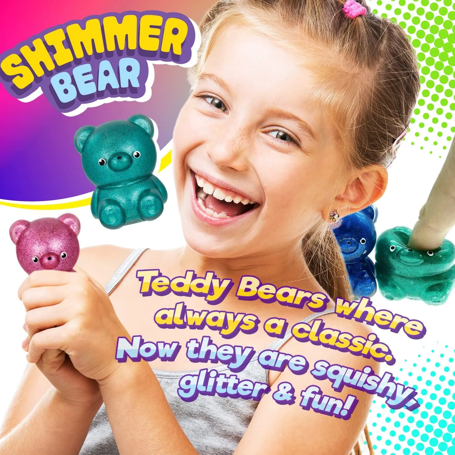 JA-RU Squishy Glitter Bear (4 Bears Assorted) Small Cute Animal Squishy Fidget Toys for Kids. Gummy Bear Stress Relief Toys. Birthday Goodie Bags Halloween Party Favors Kindergarten Prizes. 4340-4s