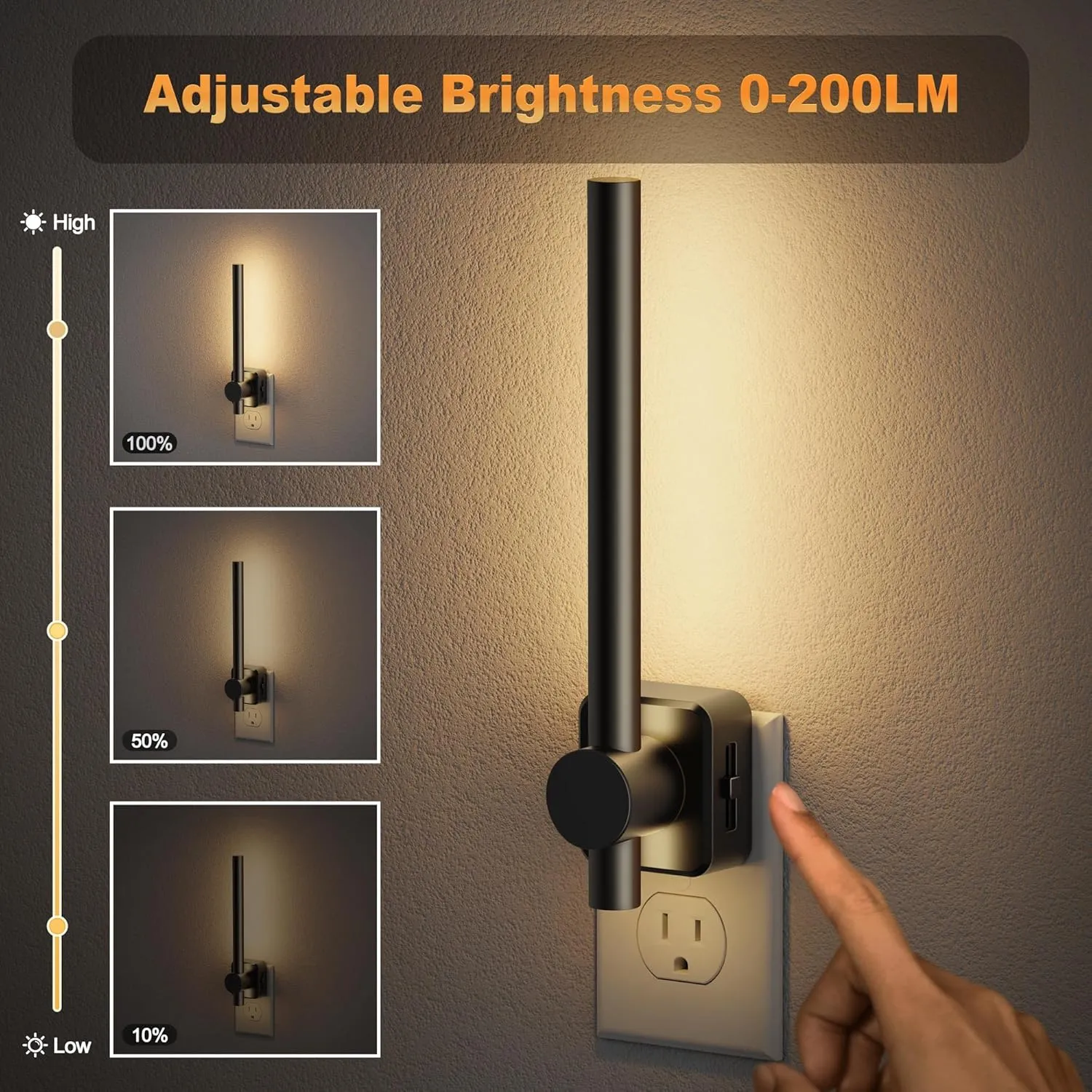 JandCase Night Lights Plug into Wall,0-200LM Dimmable LED Nightlights, 2 Pack Soft White 3000K Vanity Night Light With Auto Light Sensor for Bathroom Dressing Room