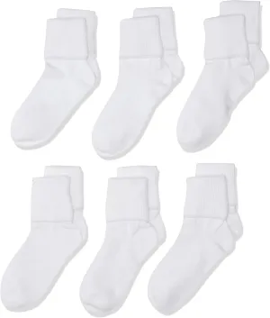 Jefferies Socks Girls 2-6x School Uniform Organic Cotton Seamless Turn Cuff 6 Pack