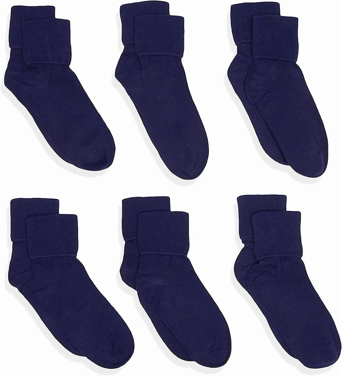 Jefferies Socks Girls 2-6x School Uniform Organic Cotton Seamless Turn Cuff 6 Pack