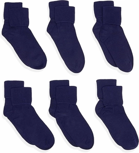 Jefferies Socks Girls 2-6x School Uniform Organic Cotton Seamless Turn Cuff 6 Pack