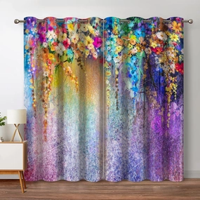 Jekeno Floral Blackout Curtains Weeping Purple Flowers Floral Decor for Home Bedroom Living Room Colorful Darkening Grommet Window Drapes 2 Panel Set, 52"x84"