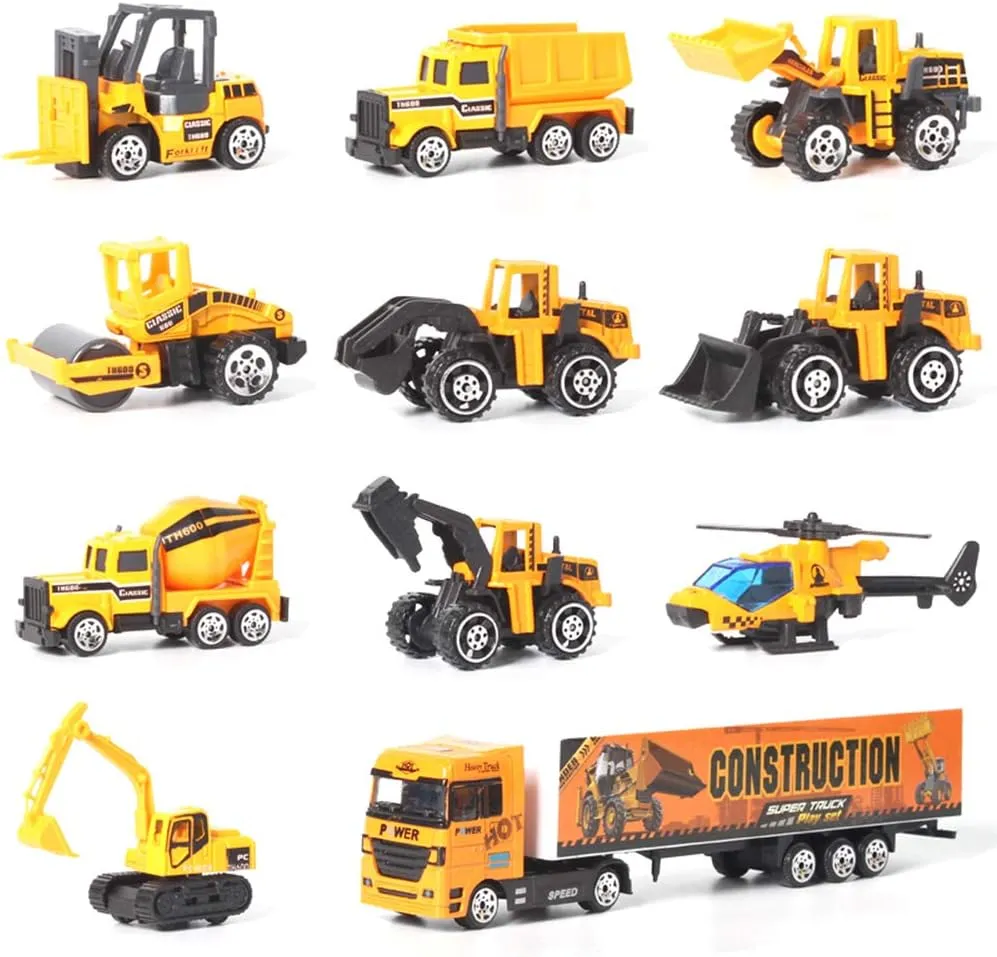 Jenilily Construction Toys Truck Die-cast Vehicle Transporter Car Set Excavator Dump Truck Digger Backhoe for Boys Kids 3 4 5 Years Old