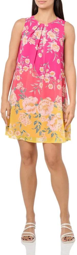 Jessica Howard Women's Sleeveless Pleated Jewel Neck Shift Mini Dress