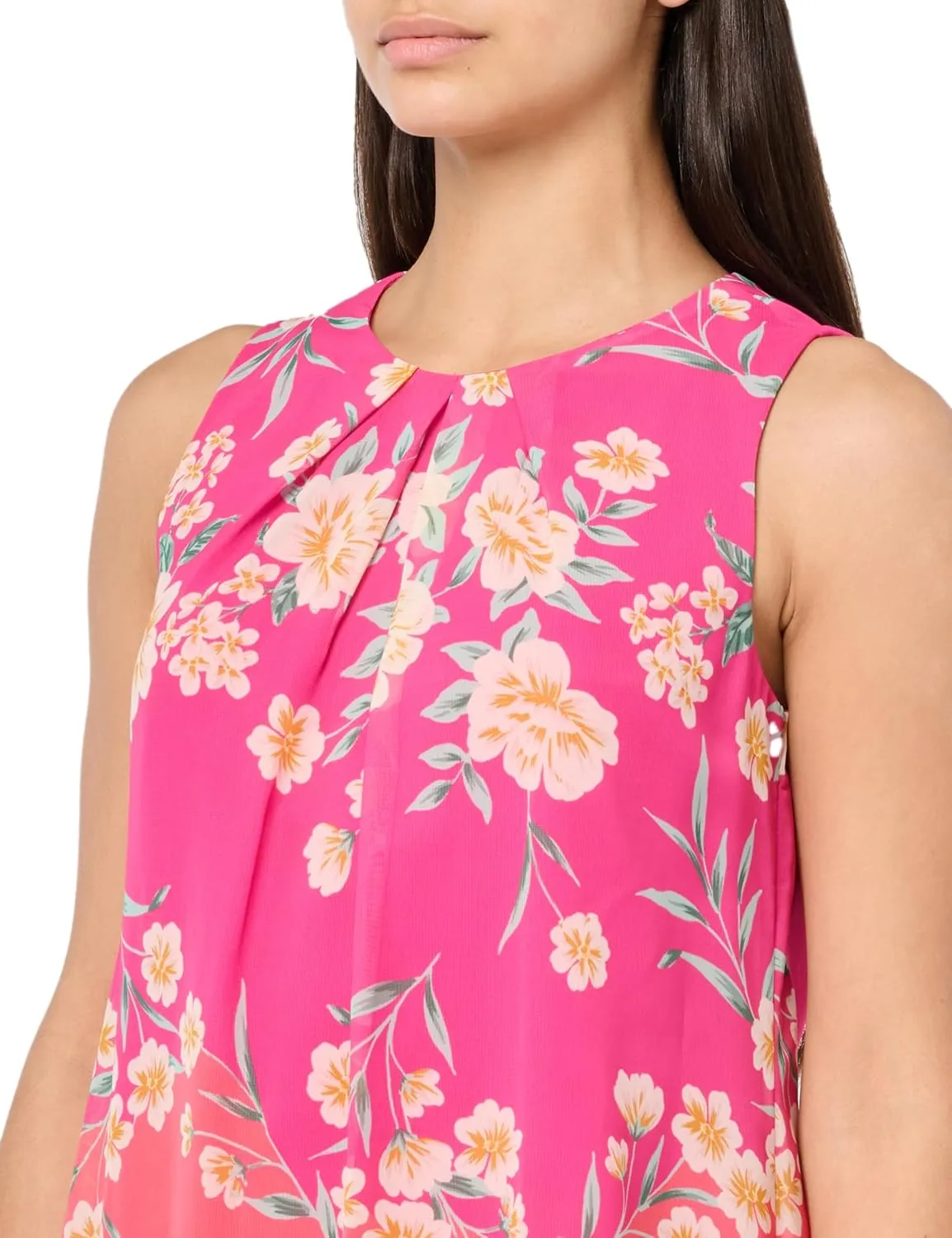 Jessica Howard Women's Sleeveless Pleated Jewel Neck Shift Mini Dress