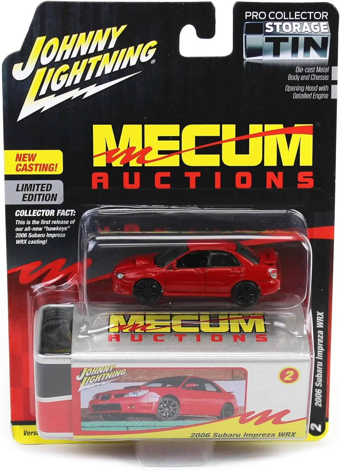 Johnny Lightning 1/64 2006 Impreza WRX Red Mecum Storage Tin JLCT015-A2