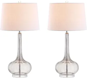 JONATHAN Y JYL1079D-SET2 Bette 28.5" Glass Teardrop LED Table Lamp Contemporary Transitional Bedside Desk Nightstand Lamp for Bedroom Living Room Office College Bookcase, Smoke Gray (Set of 2)