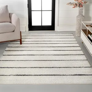 JONATHAN Y MOH201D-5 Williamsburg Minimalist Stripe Area Rug, Contemporary, Modern, Bohemian, Scandinavian, Rustic for Living Room, Dining Room, Bedroom, Kitchen, Cream/Black, 5 X 8