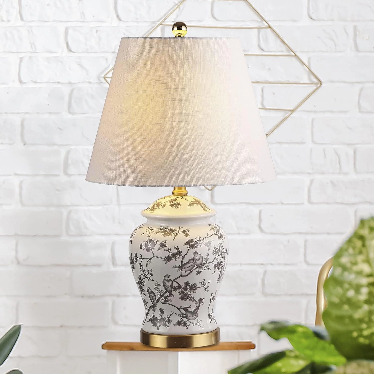 JONATHAN Y JYL3005C Penelope 22" Chinoiserie Classic LED Table Lamp Cottage Traditional Bedside Desk Nightstand for Bedroom Living Room Office College Bookcase LED Bulb Included, Gray/White