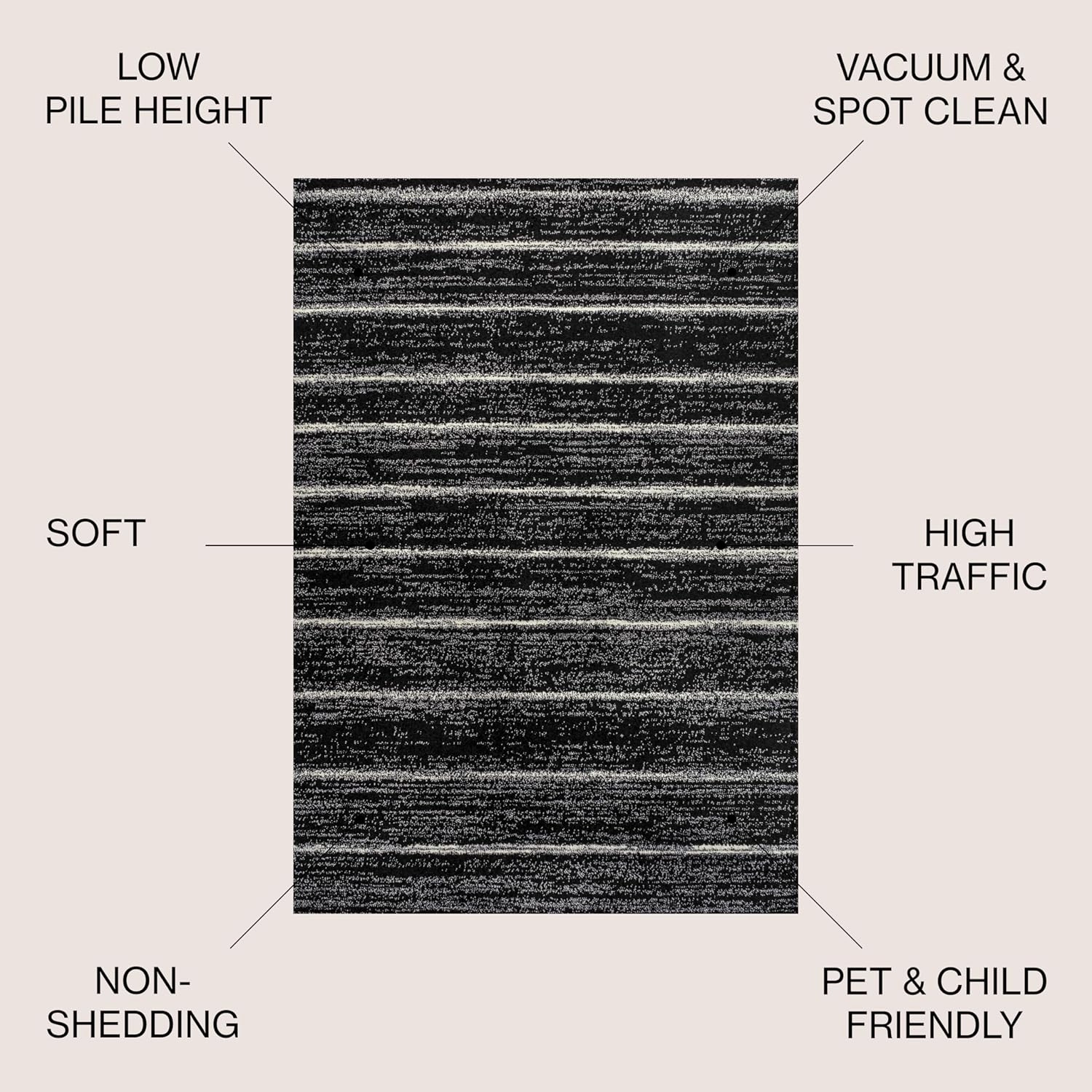 JONATHAN Y MOH201F-5 Williamsburg Minimalist Stripe Area Rug, Contemporary, Modern, Bohemian, Scandinavian, Rustic for Living Room, Dining Room, Bedroom, Kitchen, Black/Cream, 5 X 8